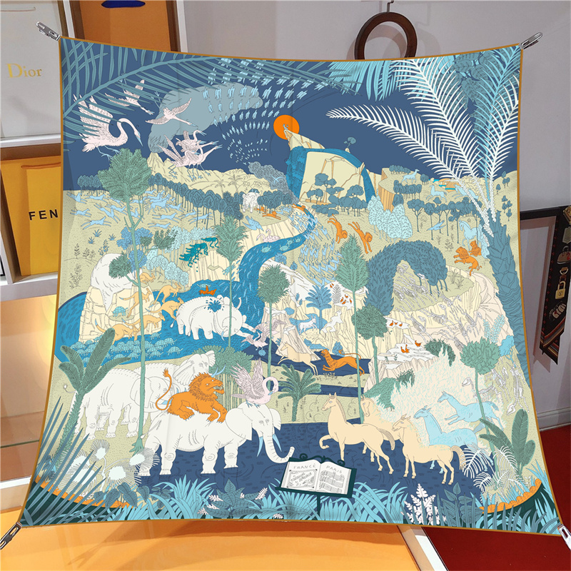 Scarf Silk Square - 女性用シルクスカーフ,熱帯雨林,動物,正方形,90cm