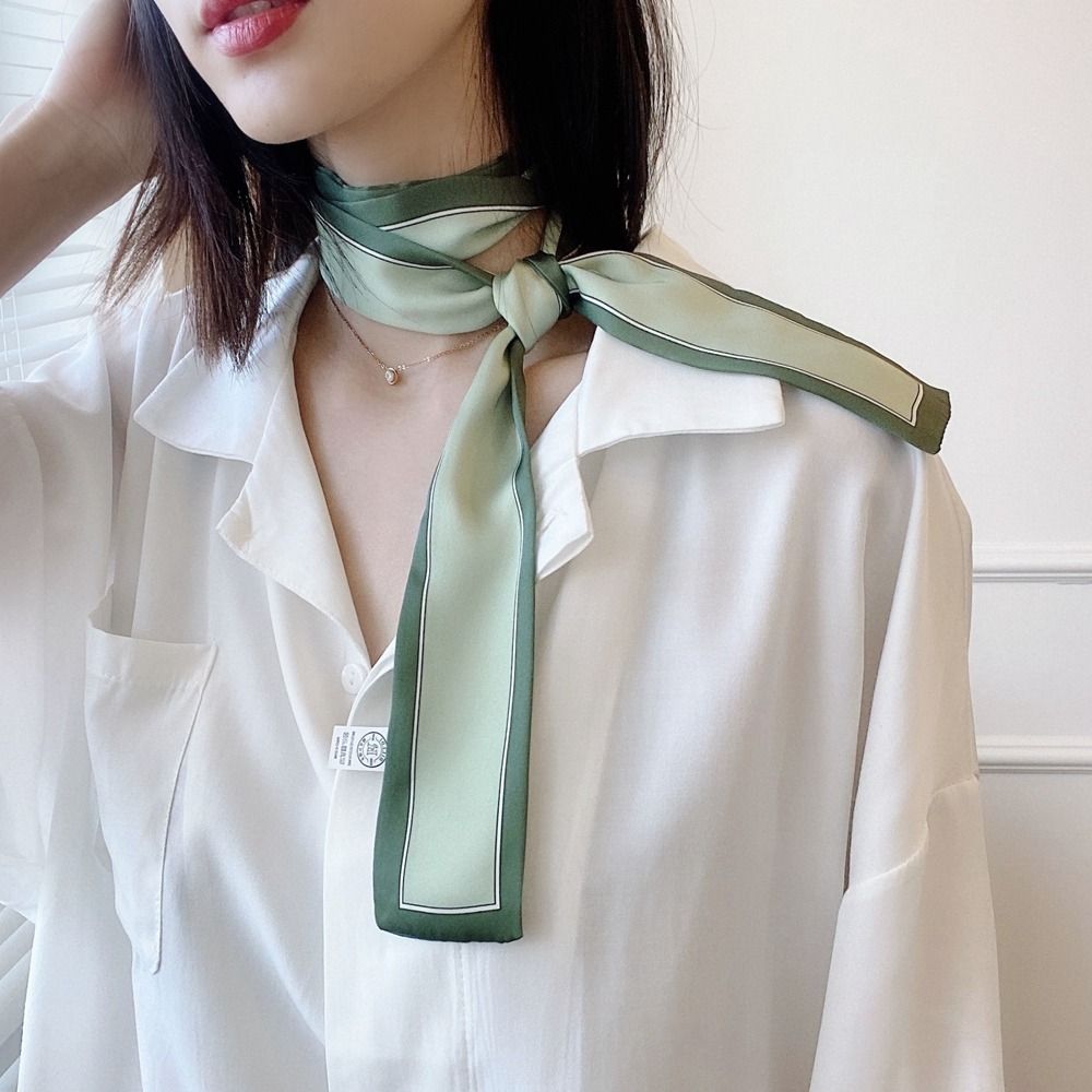 Silk Tie Striped - ネクタイリボンヘッドバンドネッカチーフストライプ印刷女性ショール小さなロングスカーフプリントスカーフシルクスカーフ韓国スタイルスカーフ