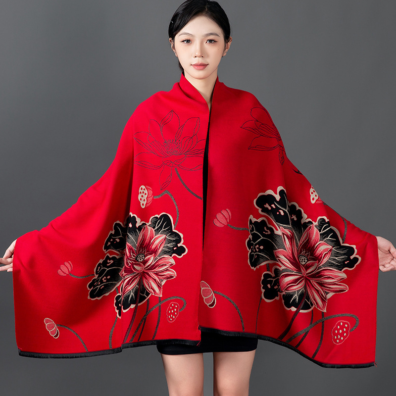 Woven Scarf Blanket - 女性の冬のショールカシミヤスカーフ花柄ショールラップパシュミナ暖かいスカーフ厚い旅行毛布女性オールマッチエシャルプ