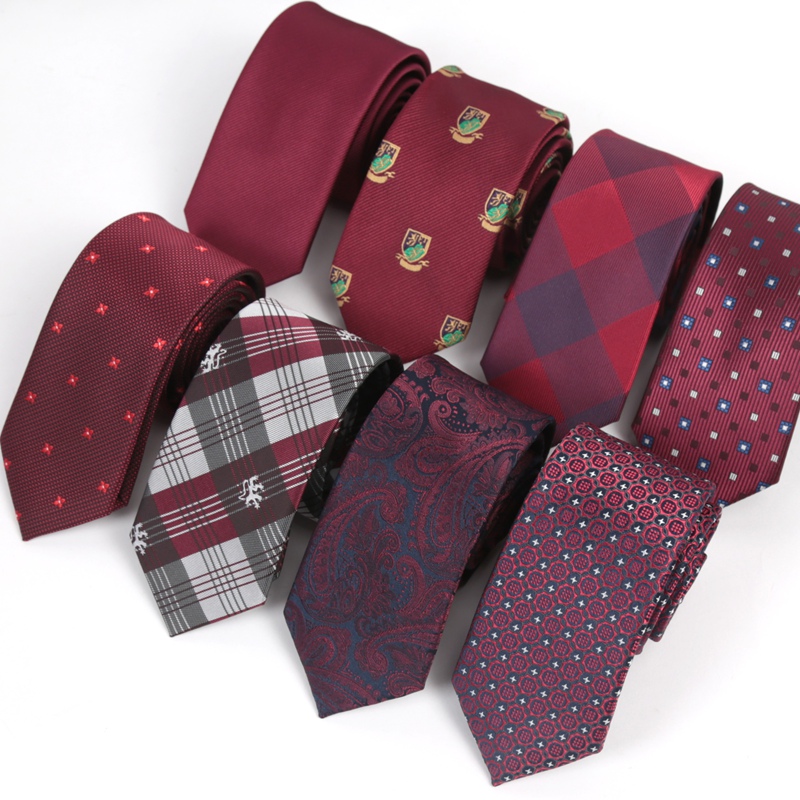Silk Tie Striped - ネクタイセット レッドマルーン バーガンディローズ メンズネクタイ ポケットチーフ カフスボタンセット