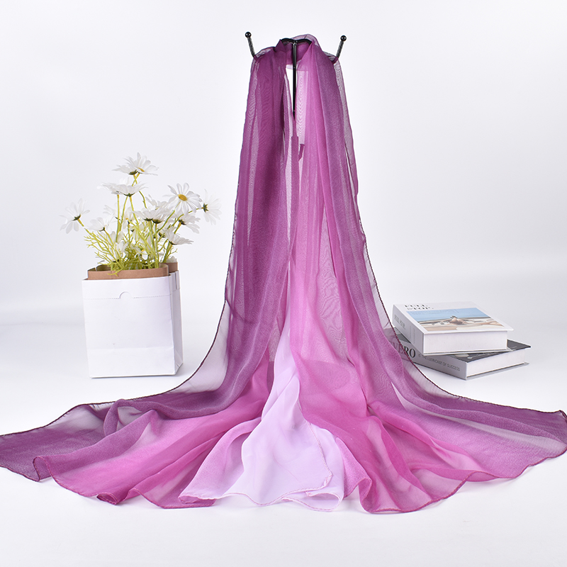 Scarf Silk Square - 長いグラデーションシルクスカーフ、新しい3色、75x180cm、gingetteスカーフ、春と夏、2023