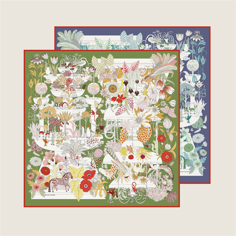 Scarf Silk Square - ポビングツイル-女性用シルクスカーフ,手巻き,ケーキパン,ダブルプリント動物,正方形のスカーフ,女性用ヒジャーブ,90cm