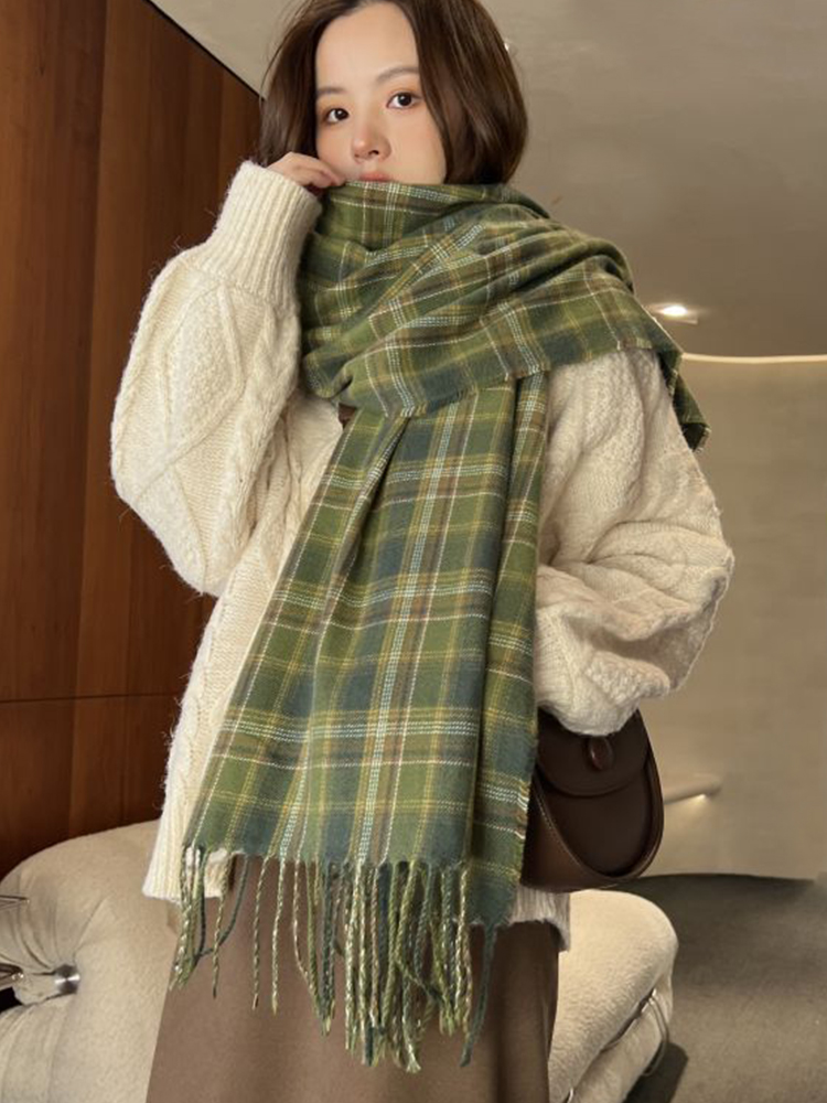 Woven Scarf Blanket - 新しい模造カシミヤ女性スカーフ冬プレッピースタイルヴィンテージチェック柄スカーフパシュミナムヘールフーラードブランケットラップショールパレオ