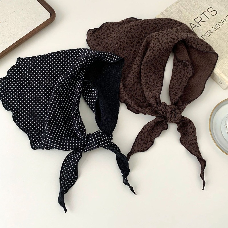 Ascot Neck Scarf - 芸術的な花柄三角スカーフ コットンリネン プレミアム 女性用 春秋 ヘッドバンド