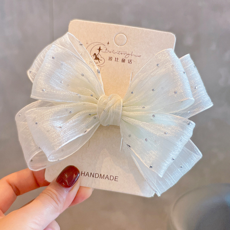 Tie Clip Silver - 1PC 新プリンセス韓国シルバードットビッグリボン女の子ヘアピン子供かわいい帽子ヘアグリップヘアクリップバレッタヘアアクセサリー