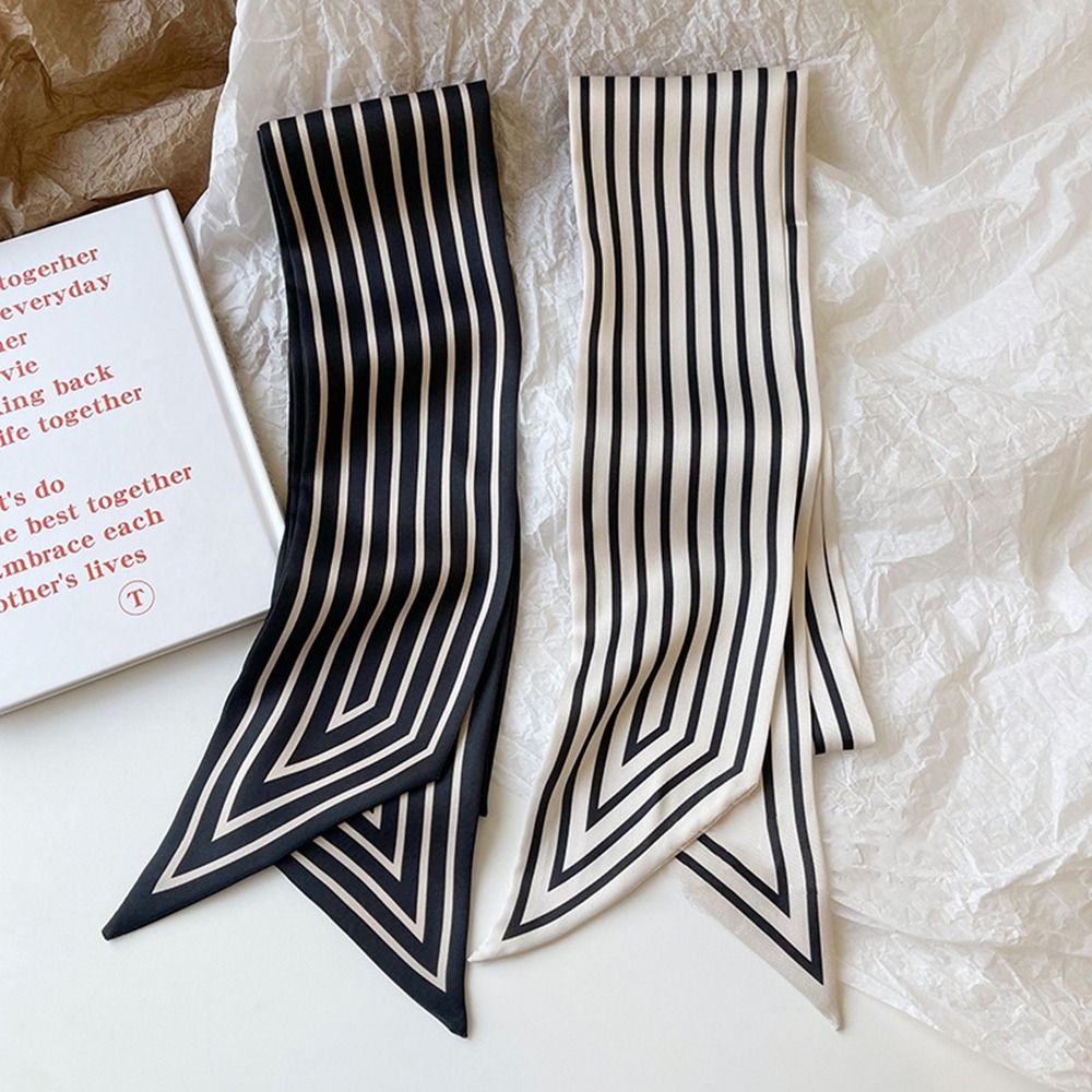ネクタイリボンヘッドバンドネッカチーフストライプ印刷女性ショ - Silk Tie Striped のレビューと価格