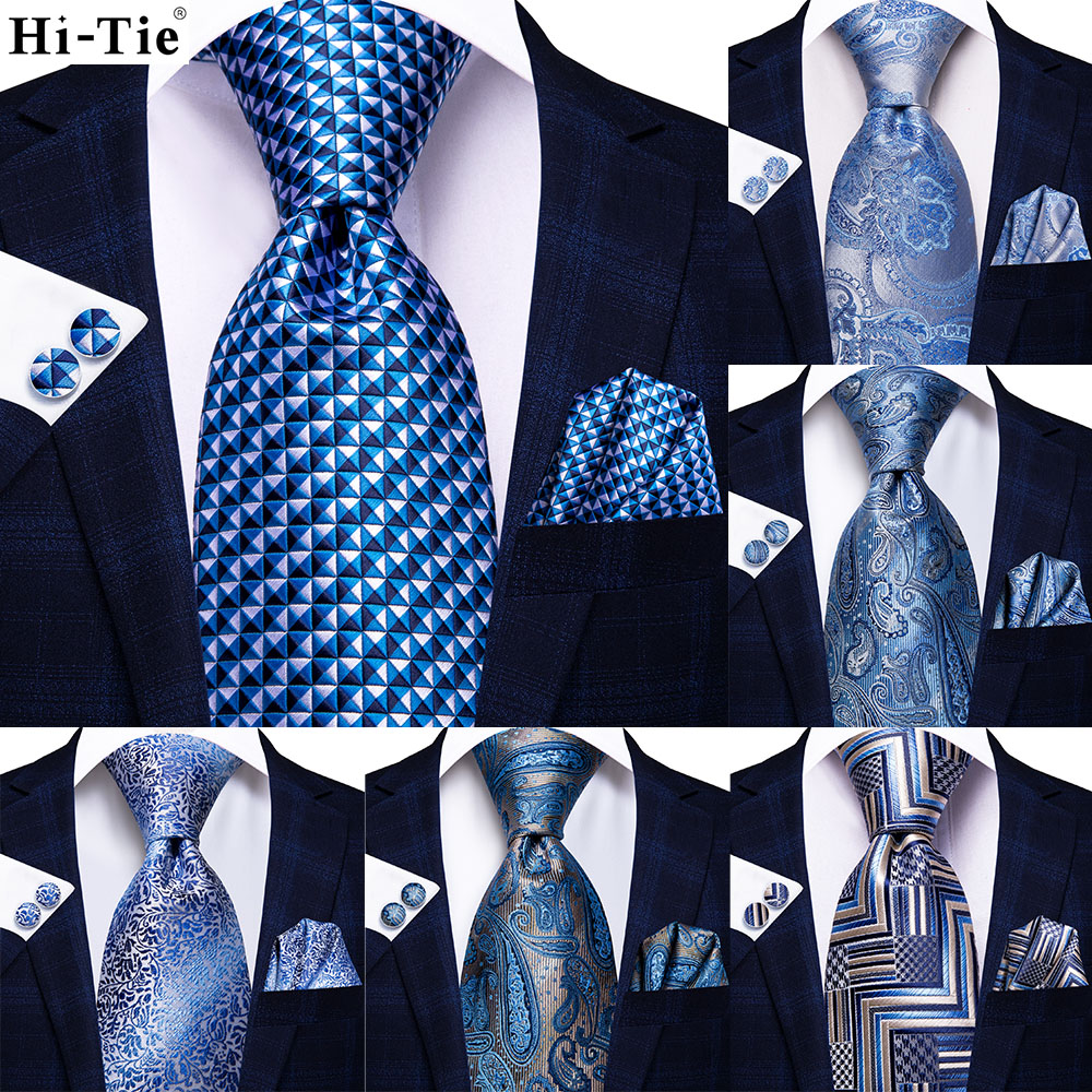 シルクの青い市松模様のライト,カシミアの結婚式のネクタイ,フ - Silk Tie Striped のレビューと価格