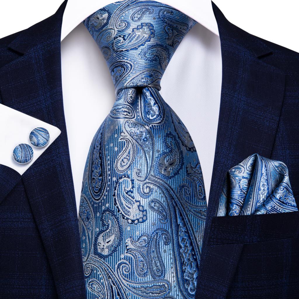 シルクの青い市松模様のライト,カシミアの結婚式のネクタイ,フ - Silk Tie Striped のレビューと価格