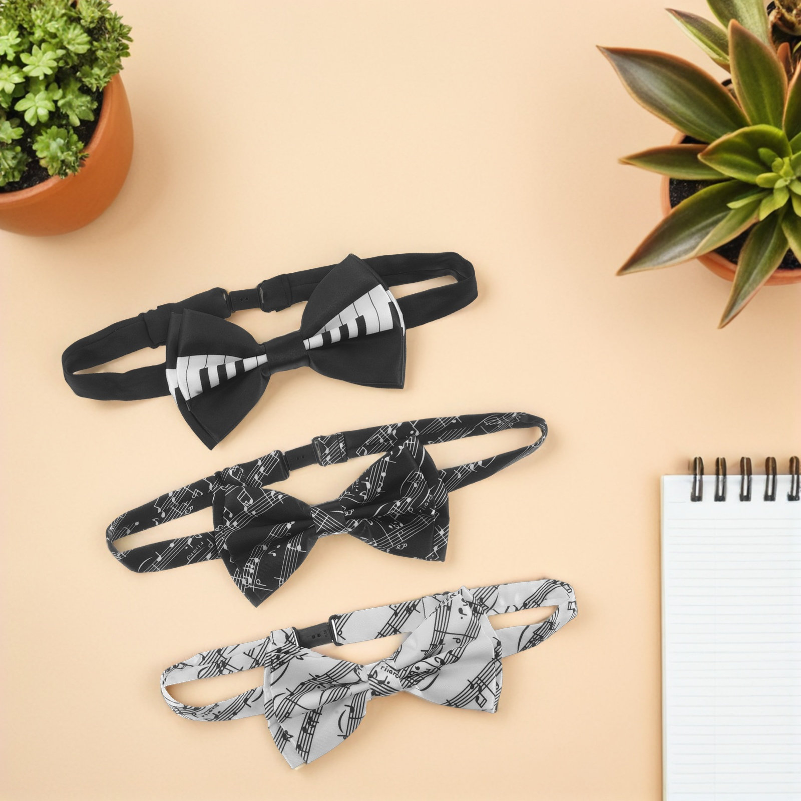 3個セット ピアノ柄蝶ネクタイ 既製 ミュージックノート柄ネ - Bow Tie Pre Tied のレビューと価格