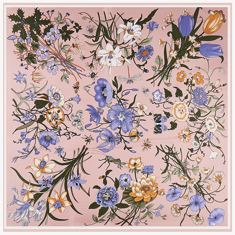 Pobing ツイルシルクスカーフ女性の花プリント正方形のス - Scarf Silk Square のレビューと価格