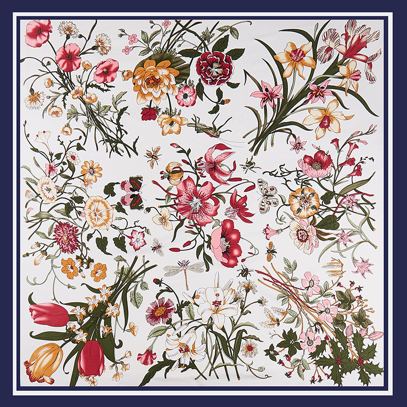 Pobing ツイルシルクスカーフ女性の花プリント正方形のス - Scarf Silk Square のレビューと価格