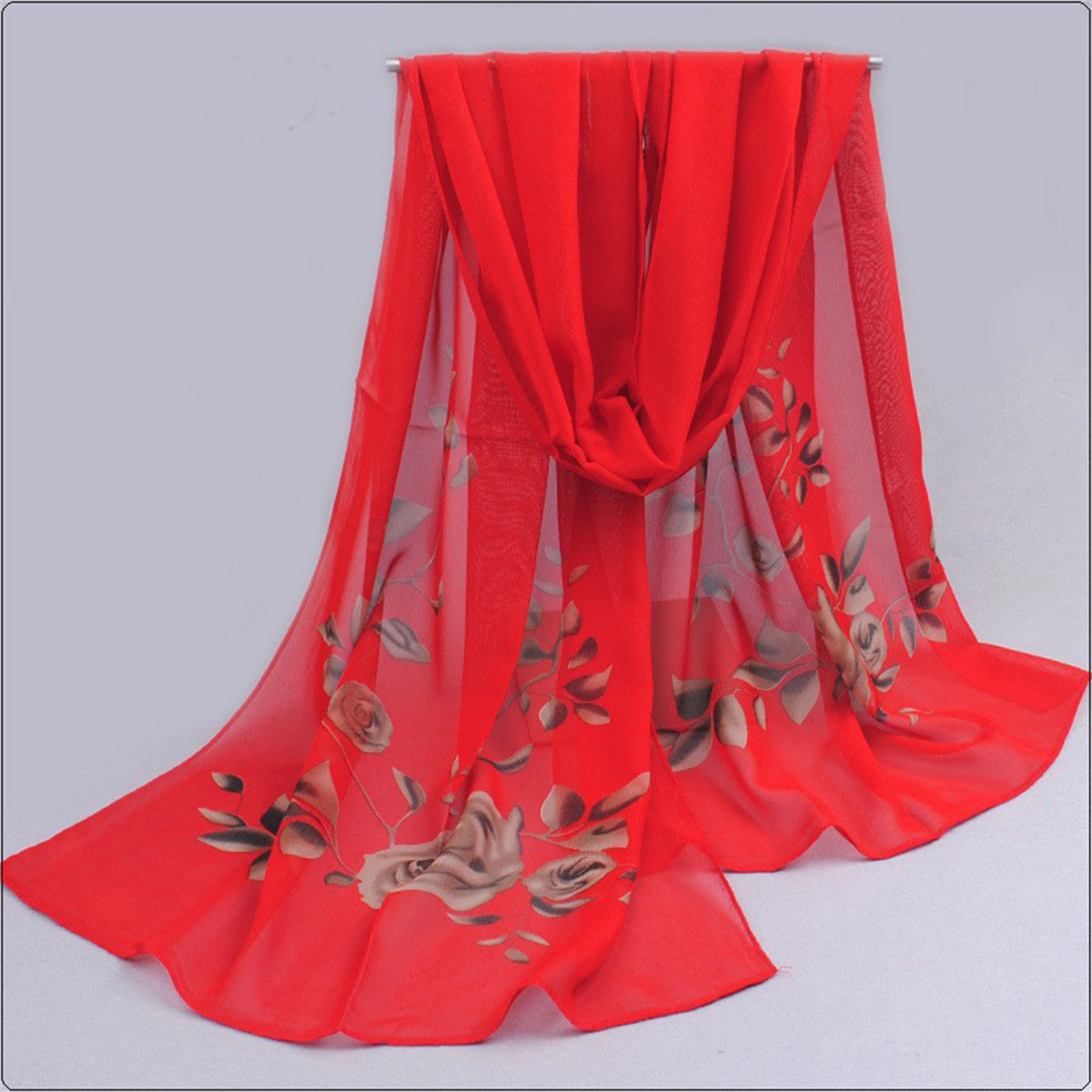1 個シフォンスカーフシンプルエレガントな花柄薄型ヘッドスカ - Ascot Neck Scarf のレビューと価格