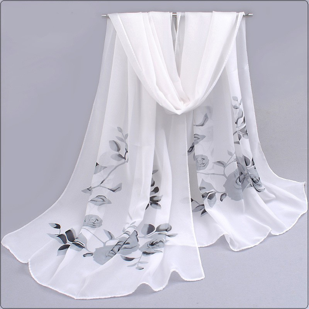 1 個シフォンスカーフシンプルエレガントな花柄薄型ヘッドスカ - Ascot Neck Scarf のレビューと価格