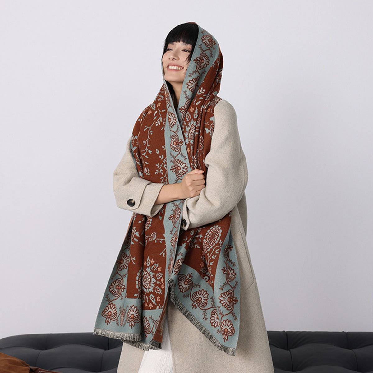 高級冬用イミテーションカシミヤカシュー柄女性用パシュミナブラ - Woven Scarf Blanket のレビューと価格