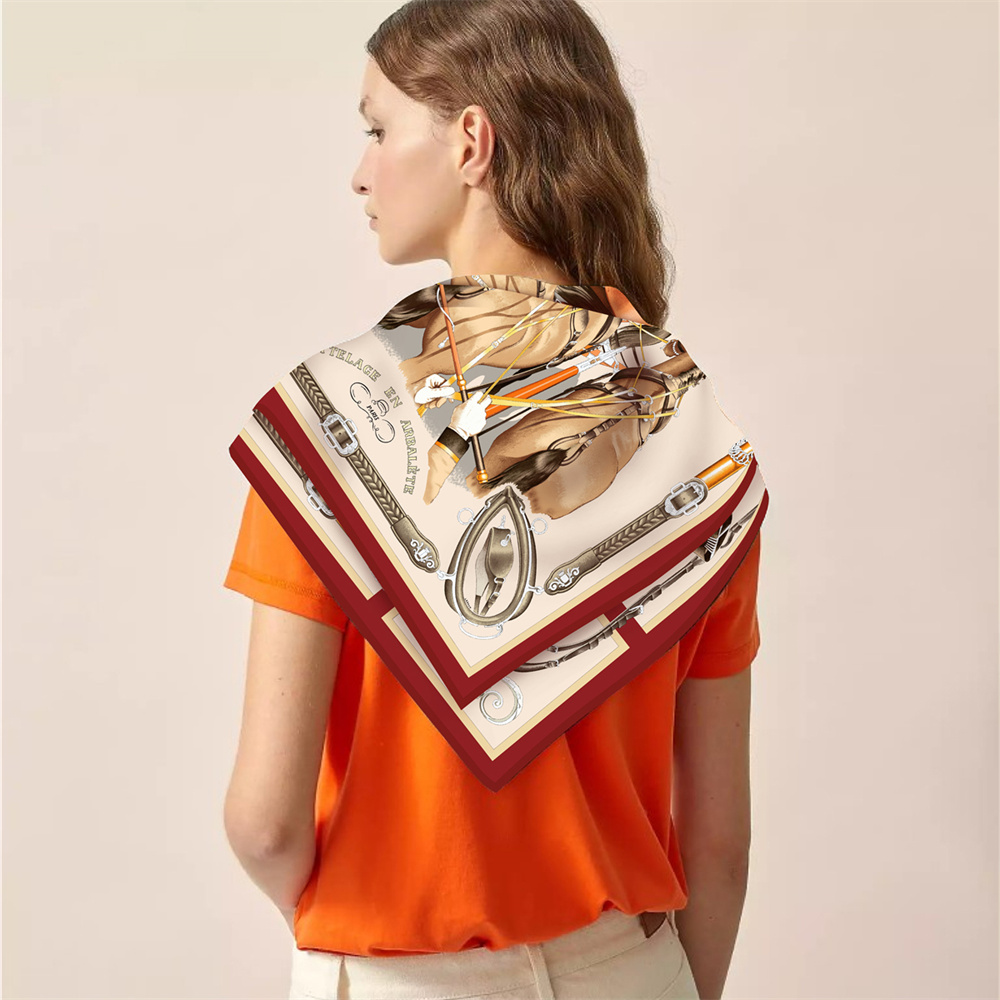 シルクスカーフ女性馬プリント正方形スカーフヘッドエシャルプシ - Scarf Silk Square のレビューと価格