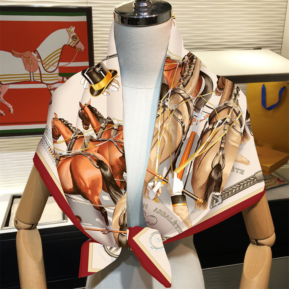 シルクスカーフ女性馬プリント正方形スカーフヘッドエシャルプシ - Scarf Silk Square のレビューと価格